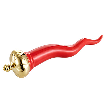 Cornetto Portafortuna Rosso con Cappuccio Oro – 16 cm