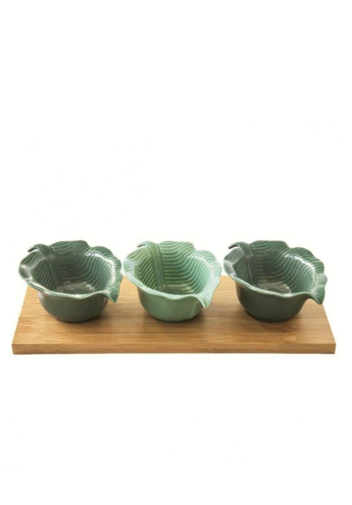 Aperitif set with bamboo tray and 3 bowls - leaf 