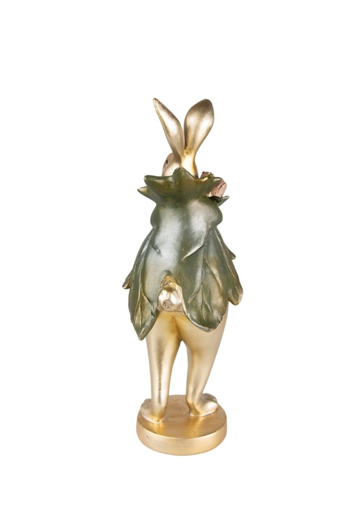 Statua coniglietto oro con giacca verde
